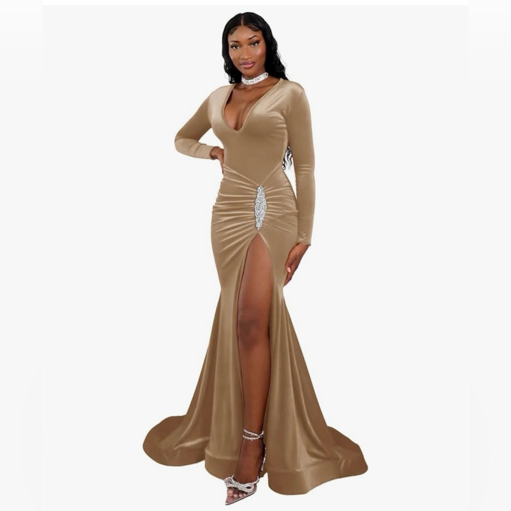 Elegant Tan/Beige Evening Gown/Formal Party Dress